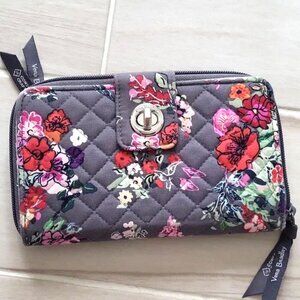 Vera Bradley Quilted Wallet with Floral Design - Gray and Multicolor